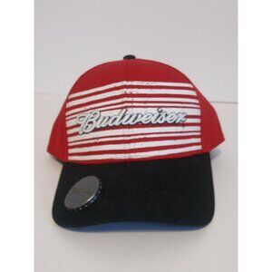 BUDWEISER Beer Men's Red Black Brim-Mounted Bottle Opener Baseball Cap Hat NWT